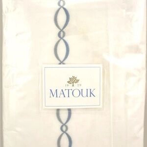 Matouk Brando Sierra Cotton Percale KING Duvet Cover White / Hazy Pool